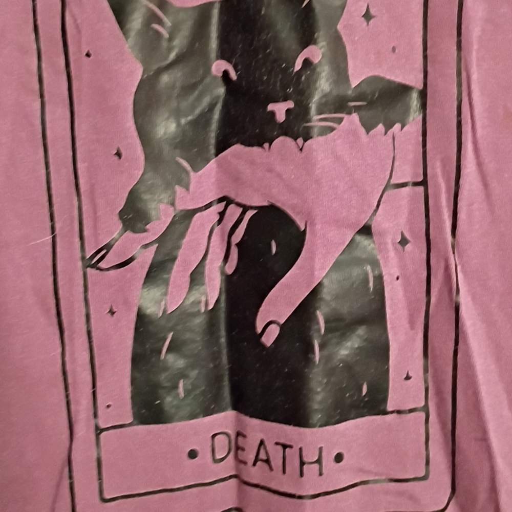 Comfort Colors Purple Short Sleeve Graphic Cat 'Death' Tee - Picture 4 of 5